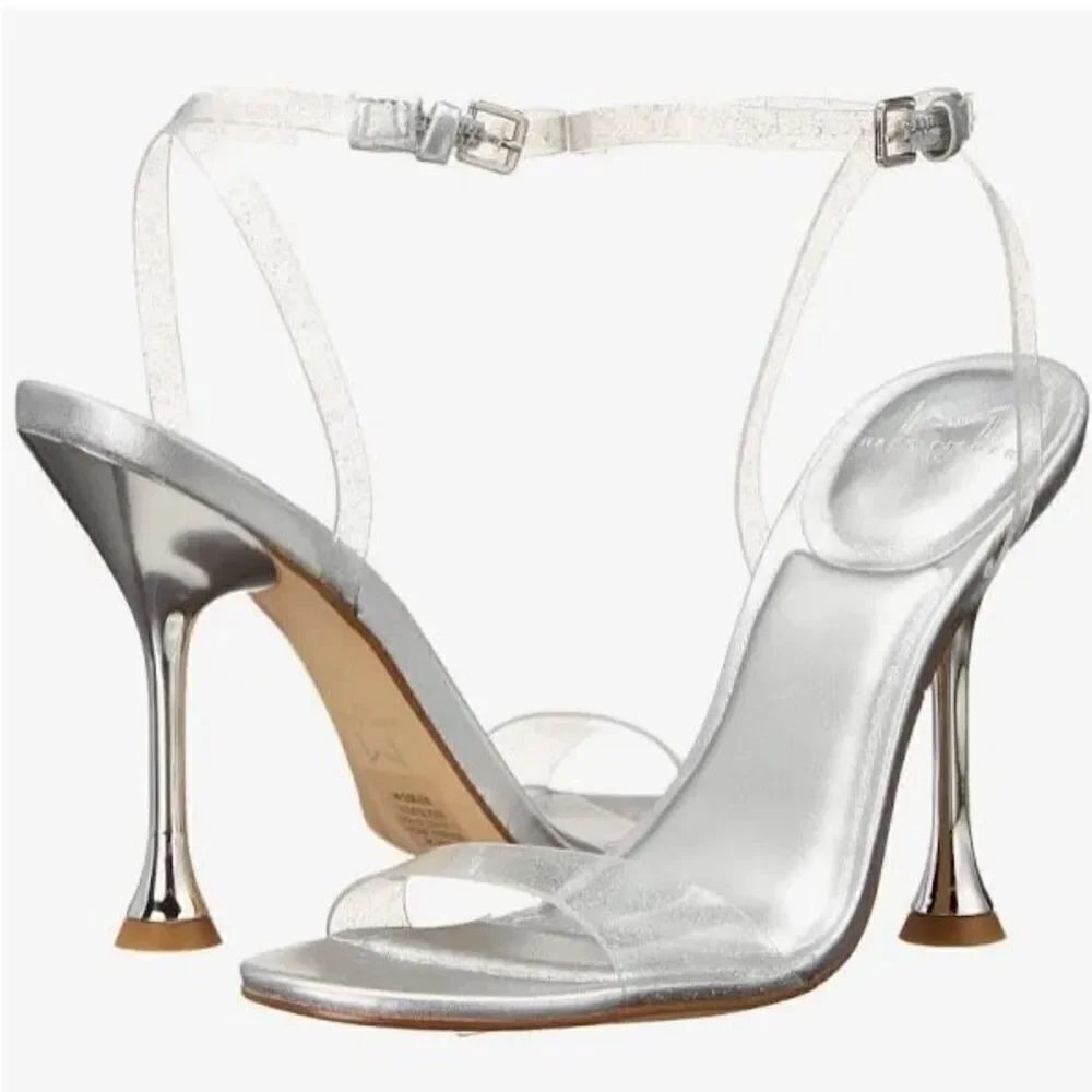 Marc Fisher Calisty Strappy Heeled Sandal Glitter Clear Strap Size 8M Nwot